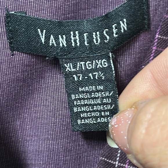 Men’s XL Van Heusen button down long sleeved dark purple grid print tall fit - Picture 2 of 6